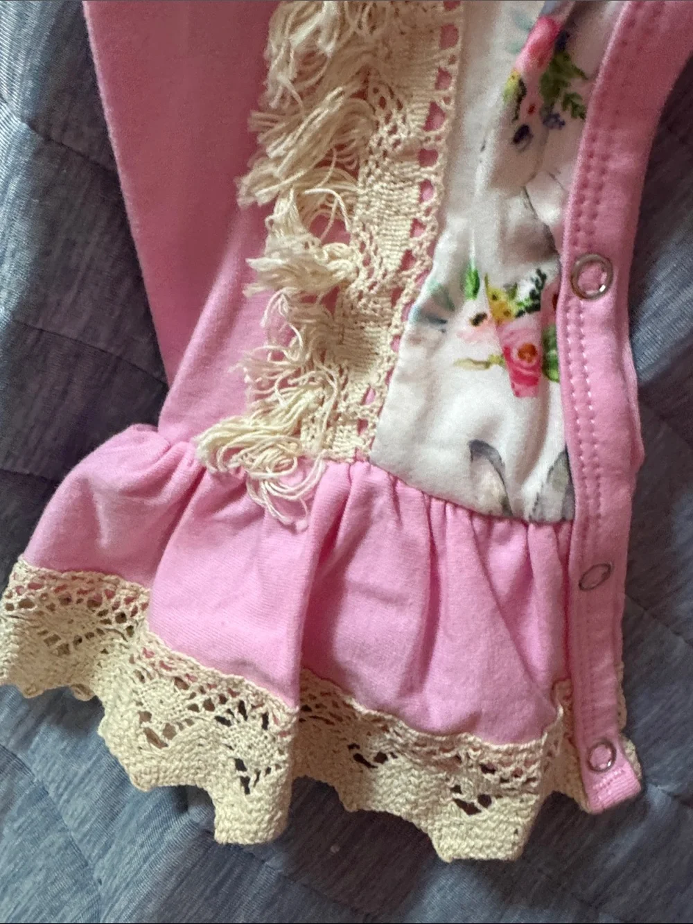 Made Kids Pink Floral Lace Ruffle Footed One-Piece